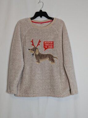 HOLIDAY TIME Christmas Fuzzy Fleece Pullover PJ Top Dachshund; Size M-L